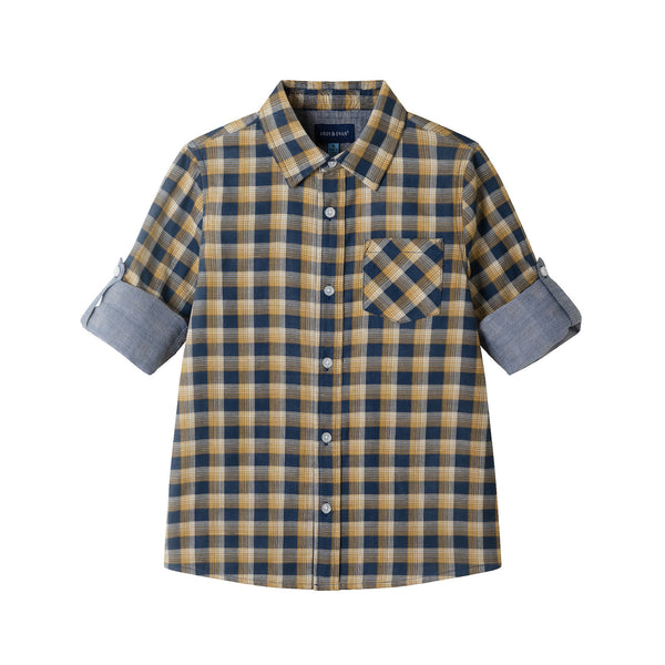 kids-double-faced-buttondown-blue-plaid Sophia's StyleButton Down Shirt-1